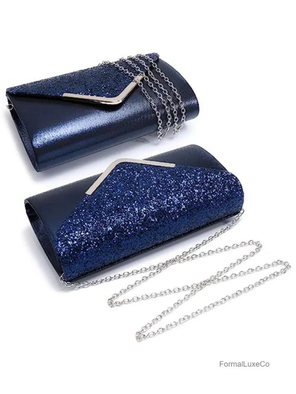 Glitter Envelope Evening Clutch with Detachable Chain Strap